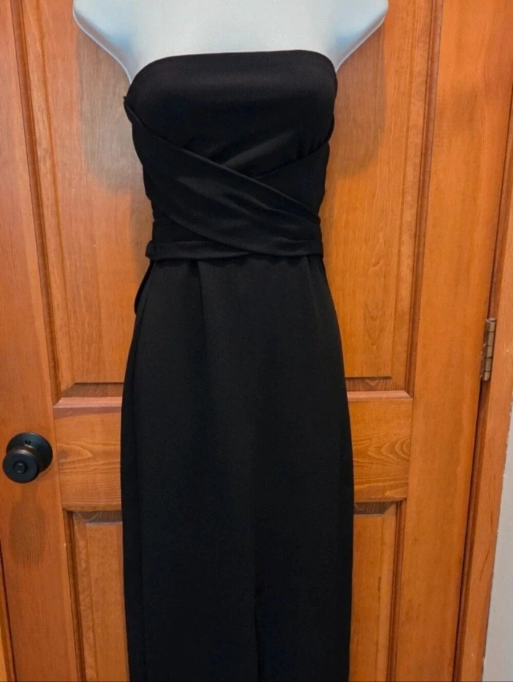 Lulu's Strapless Black Wrap-Front Evening Gown Size Medium